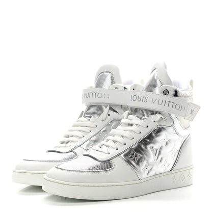 Louis Vuitton Metallic Calfskin Embossed Monogram Boombox Sneakers 39 White Silver 3 of 10