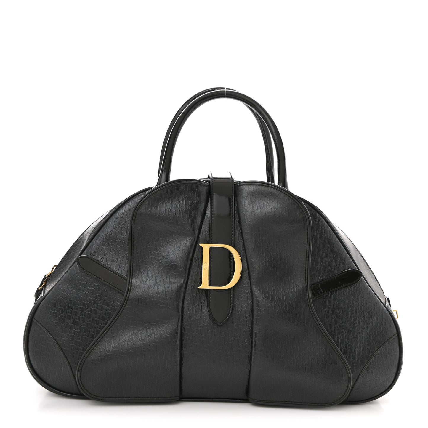 Patent Calfskin Embossed Saddle Bowler Black