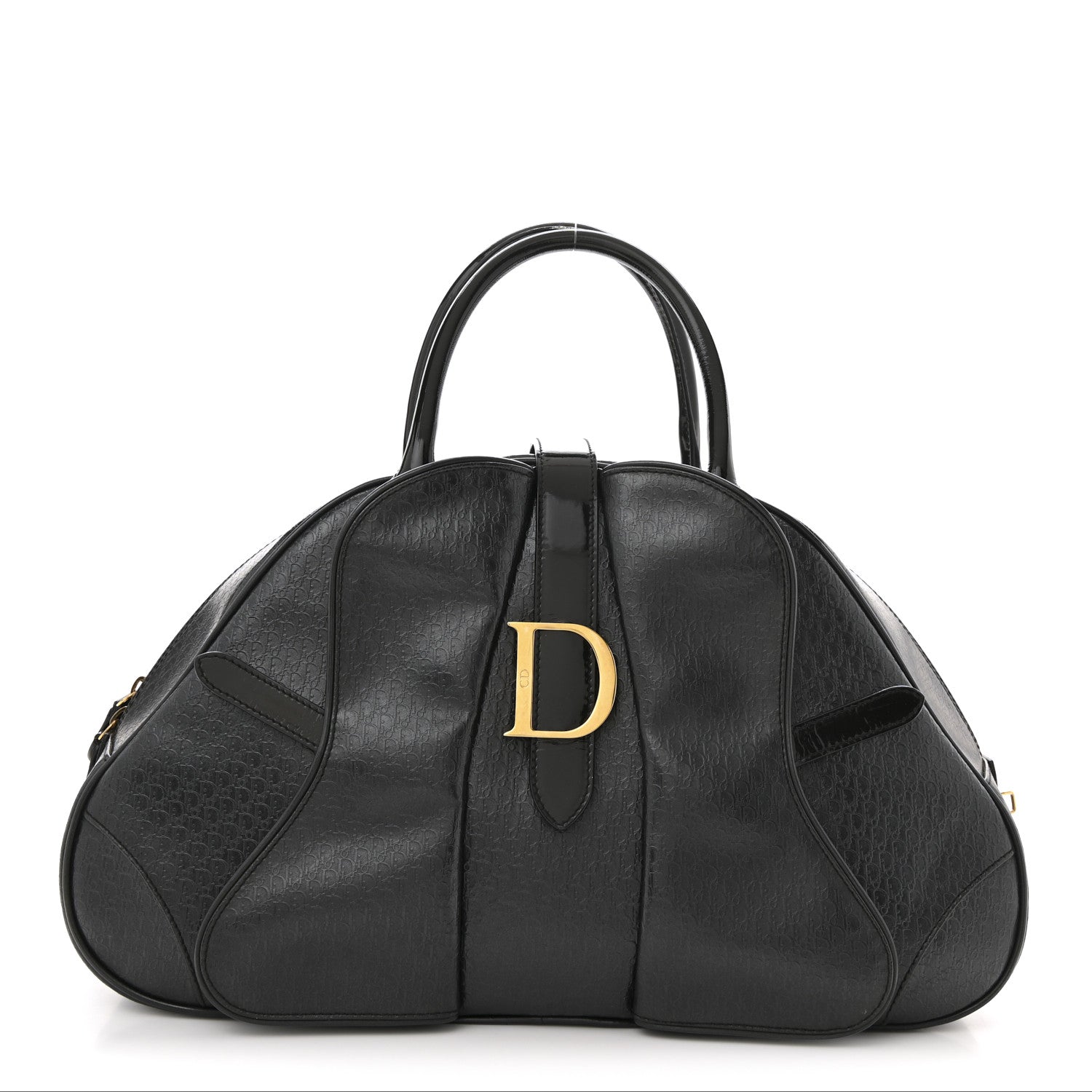 Christian Dior Patent Calfskin Embossed Saddle Bowler Black 1 of 15