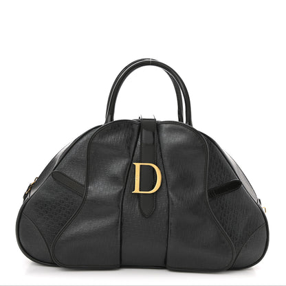 Christian Dior Patent Calfskin Embossed Saddle Bowler Black 1 of 15