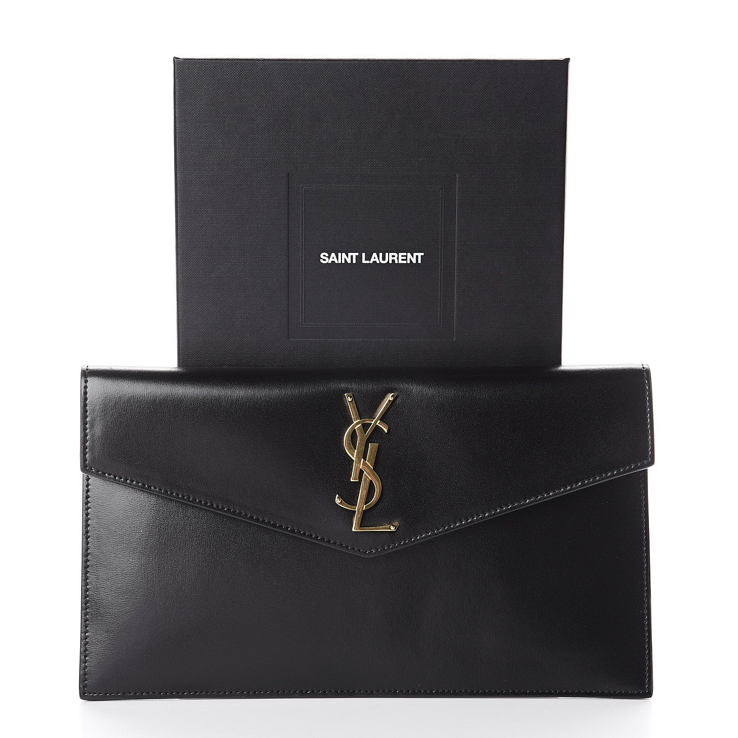 Saint Laurent Smooth Shiny Calfskin Monogram Uptown Pouch Black 6 of 6