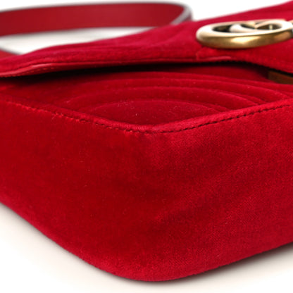 Gucci Velvet Matelasse Mini GG Marmont Shoulder Bag Hibiscus Red 10 of 11
