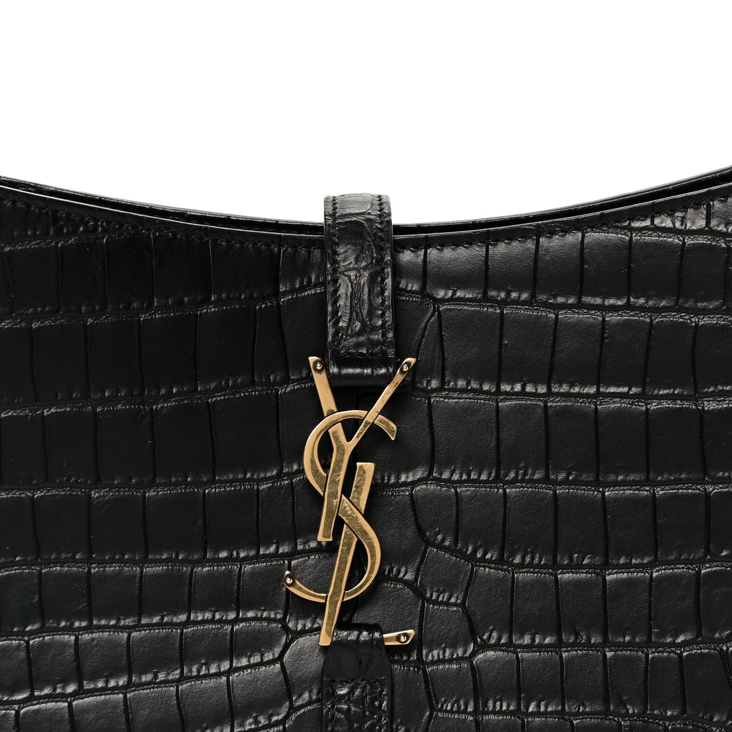 Saint Laurent Calfskin Crocodile Embossed Le 5 A 7 Hobo Black 8 of 11