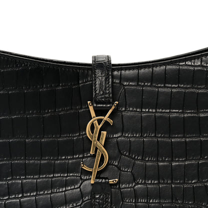 Saint Laurent Calfskin Crocodile Embossed Le 5 A 7 Hobo Black 8 of 11