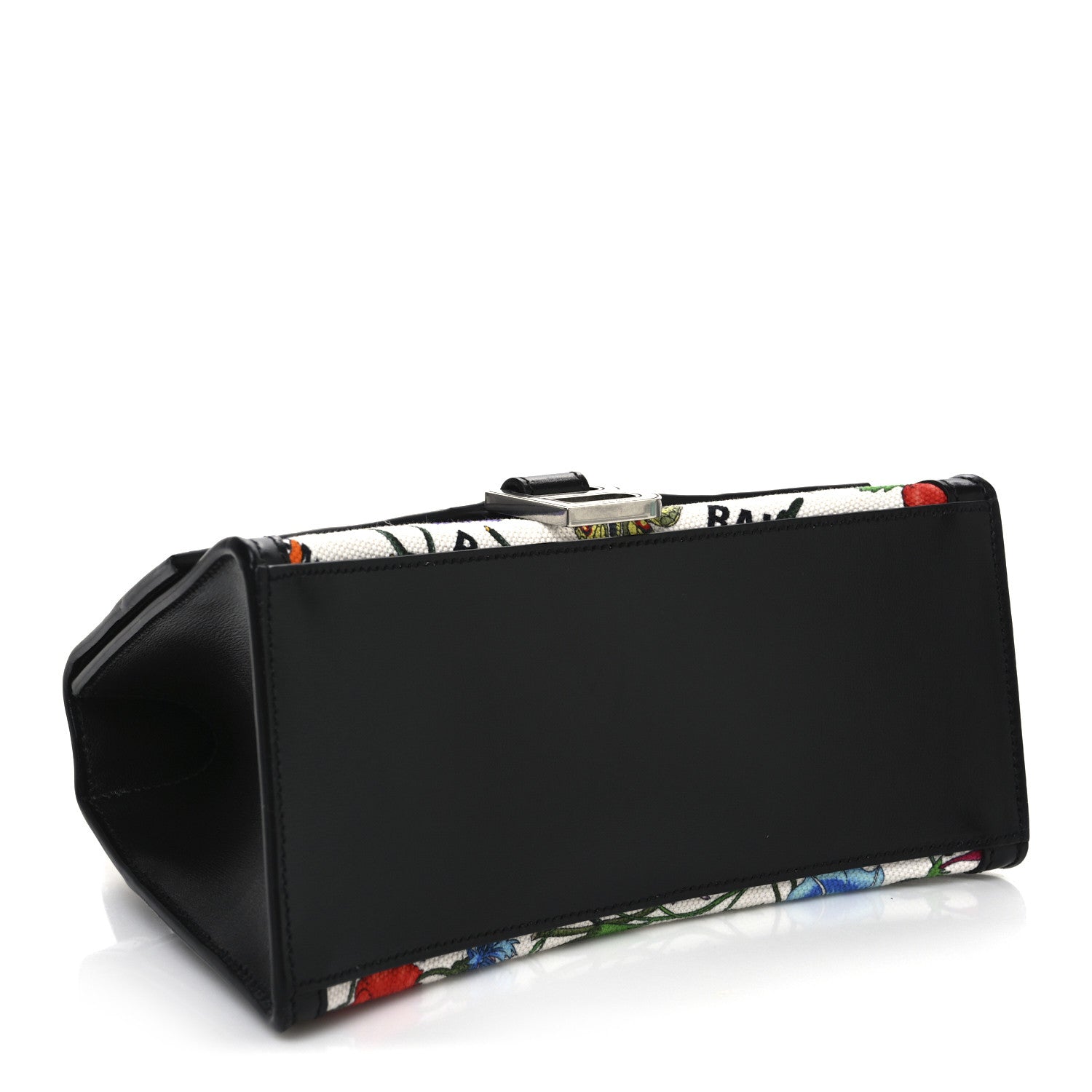 Balenciaga X GUCCI Canvas Boarded Plutone Calfskin Flora Logo Print Small Hourglass Top Handle Bag White Multicolor Black 4 of 10