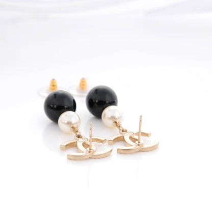 Chanel Pearl Bead CC Drop Earrings Black Gold 4 of 6
