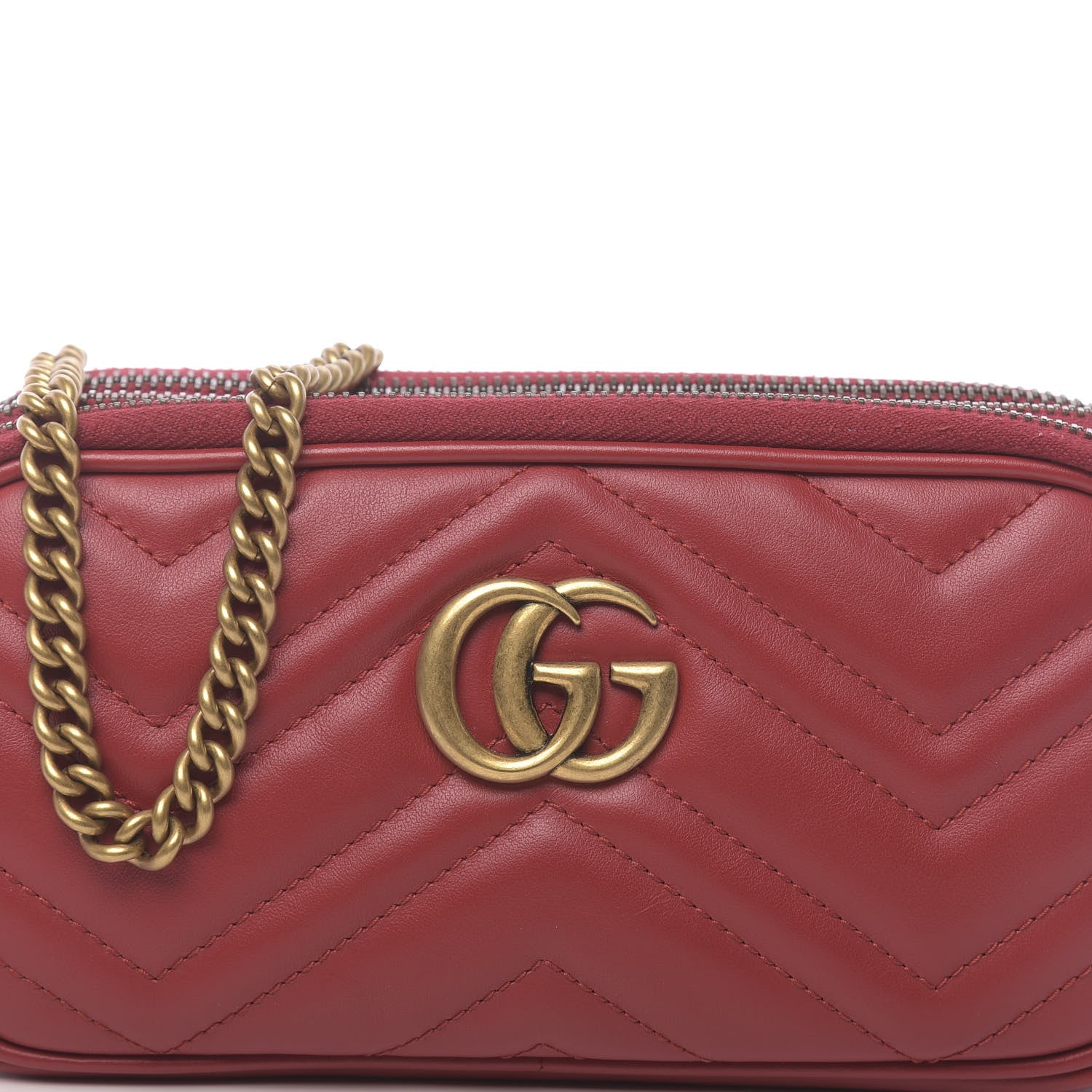 Gucci Calfskin Matelasse Mini GG Marmont Chain Crossbody Bag Hibiscus Red 12 of 12