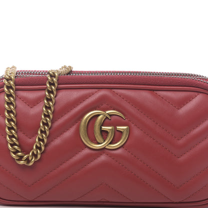 Gucci Calfskin Matelasse Mini GG Marmont Chain Crossbody Bag Hibiscus Red 12 of 12