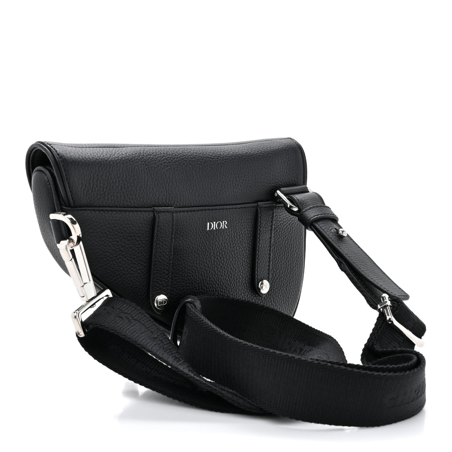 Grained Calfskin Mens Mini Saddle Bag Black