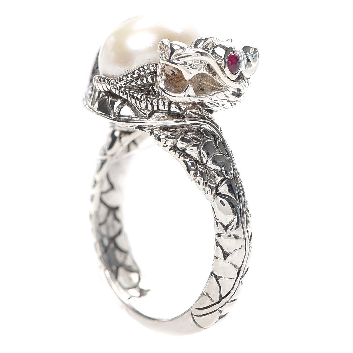 Sterling Silver Ruby Black Sapphire Pearl Legends Naga Small Dragon Ring 54 7