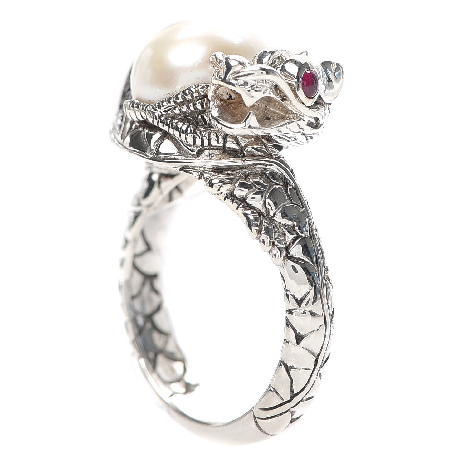John Hardy Sterling Silver Ruby Black Sapphire Pearl Legends Naga Small Dragon Ring 54 7 1 of 5