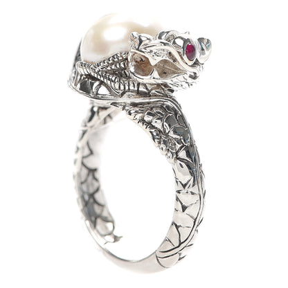 John Hardy Sterling Silver Ruby Black Sapphire Pearl Legends Naga Small Dragon Ring 54 7 1 of 5