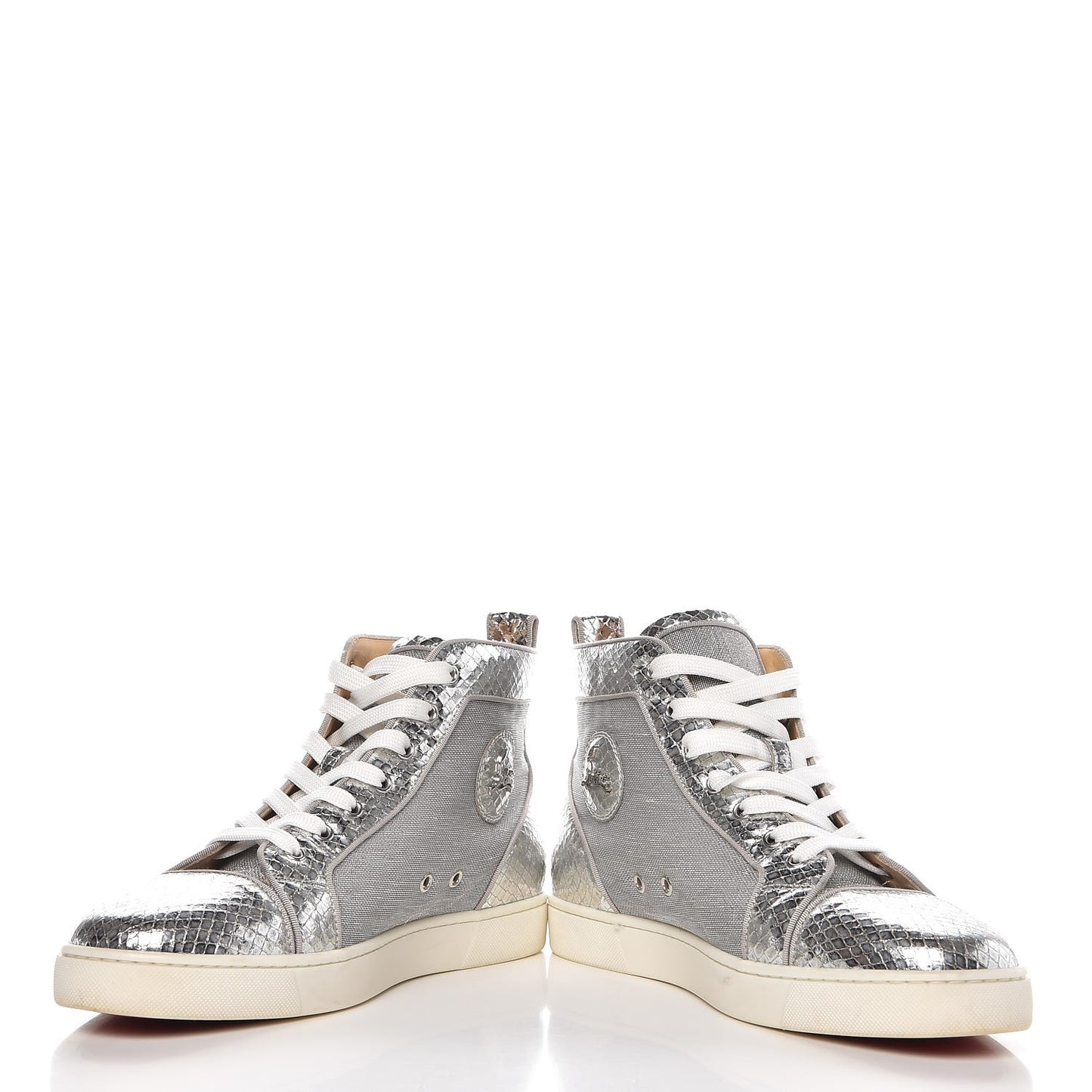 Mens Metallic Mesh Python Calfskin Embossed Louis Flat Sneakers 45 Silver