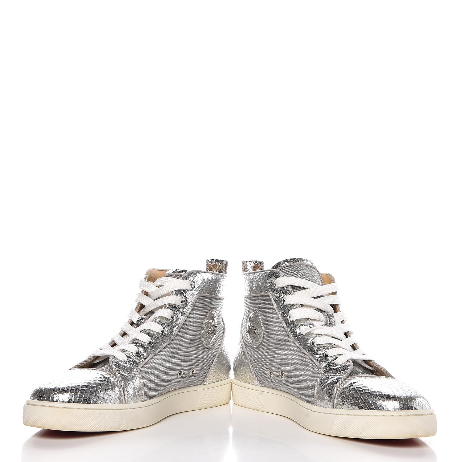 Christian Louboutin Mens Metallic Mesh Python Calfskin Embossed Louis Flat Sneakers 45 Silver 5 of 12