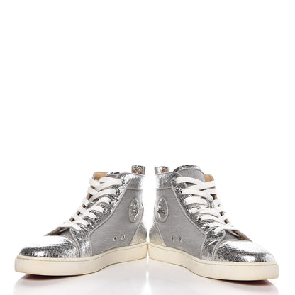 Christian Louboutin Mens Metallic Mesh Python Calfskin Embossed Louis Flat Sneakers 45 Silver 5 of 12