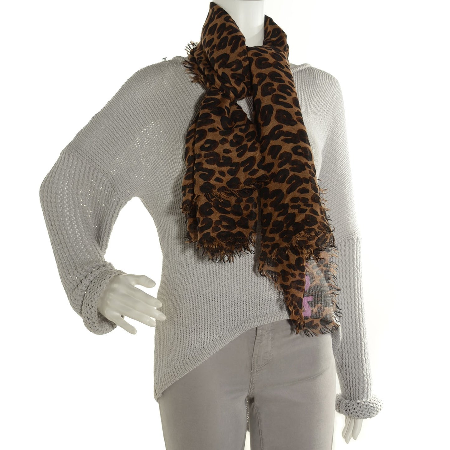 Cashmere Silk Leopard Stole Brown