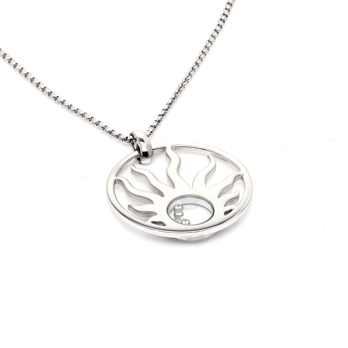 18K White Gold Diamond Happy Diamonds Happy Sun Pendant Necklace