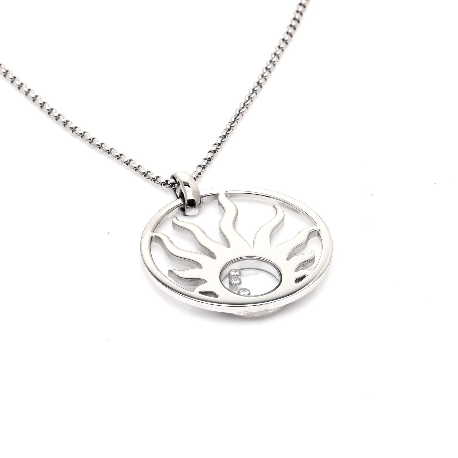Chopard 18K White Gold Diamond Happy Diamonds Happy Sun Pendant Necklace 5 of 10