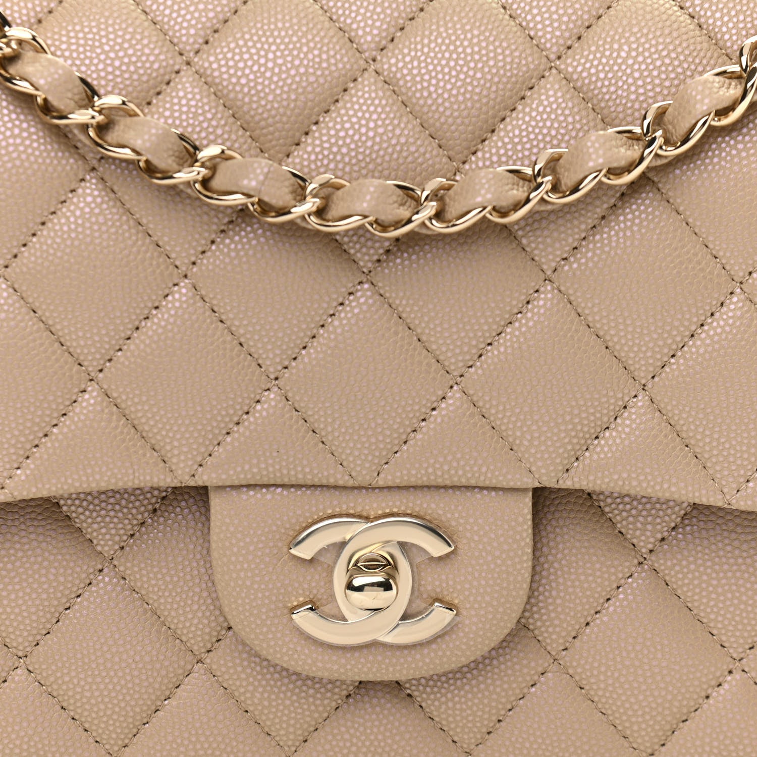 Chanel Iridescent Caviar Quilted Medium Double Flap Dark Beige 8 of 11