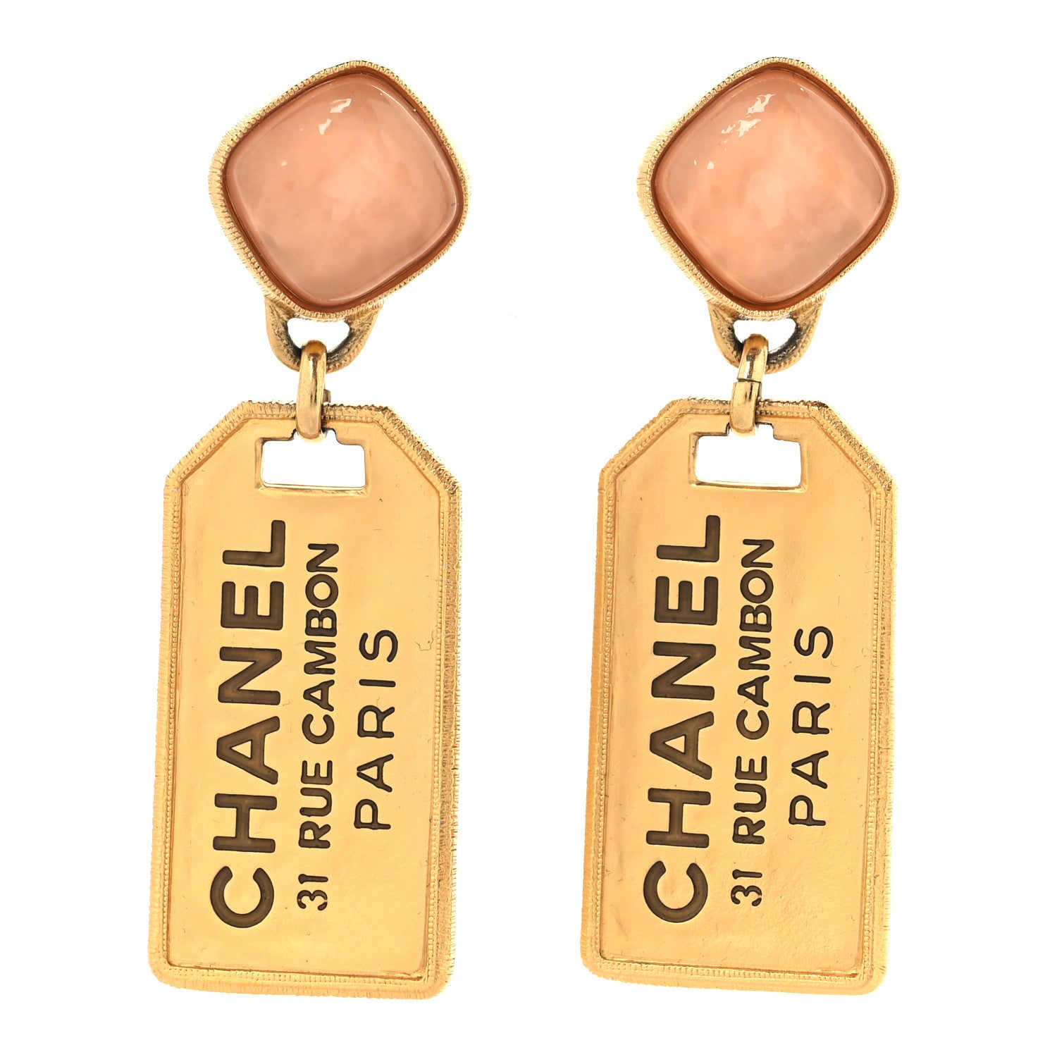 Chanel CC Tags Drop Earrings Gold Pink 1 of 5