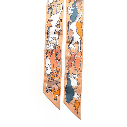 Hermes Silk Mille Et Un Lapins Twilly Beige Dore Abricot White 2 of 3