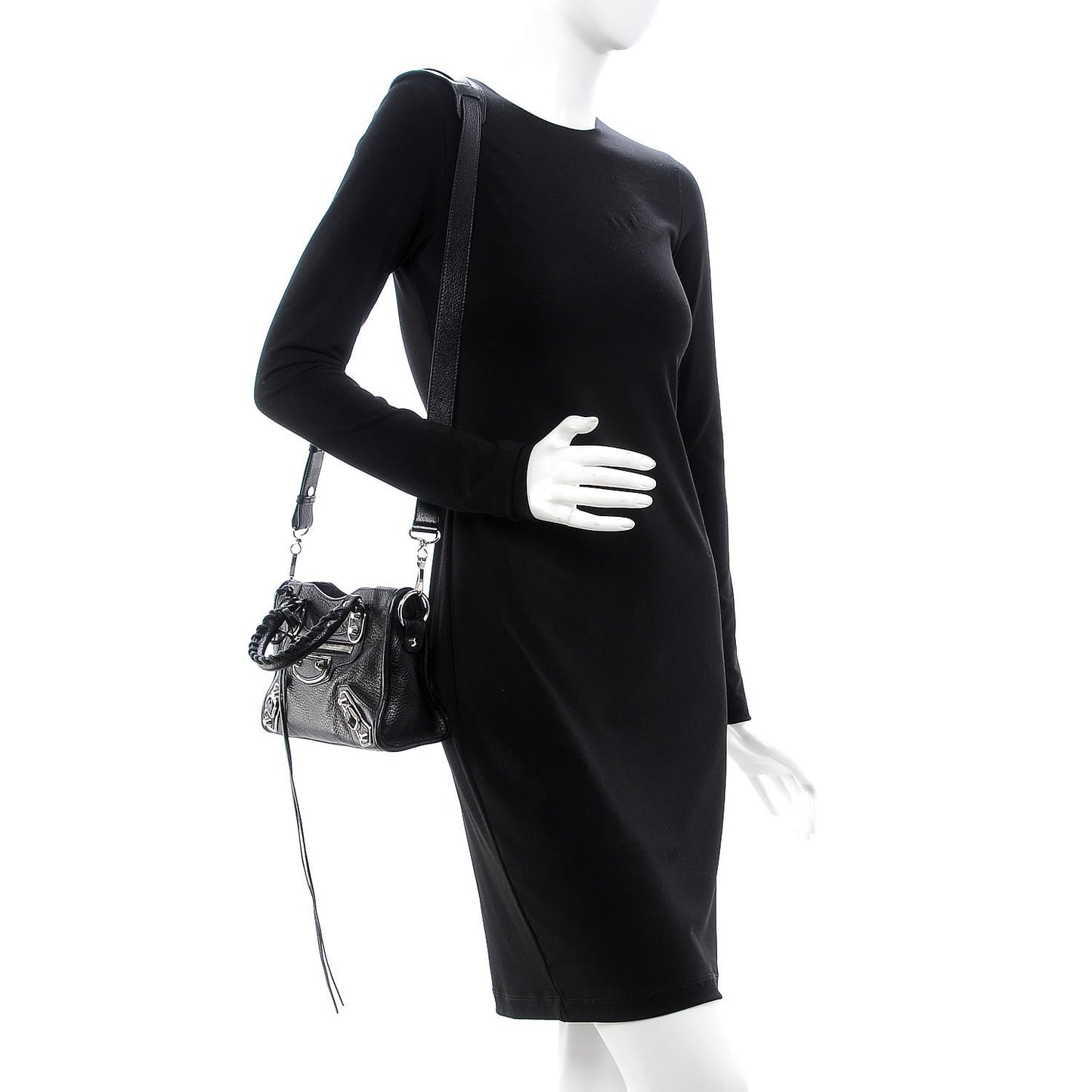 Chevre Silver Metallic Edge Hardware Mini City Black