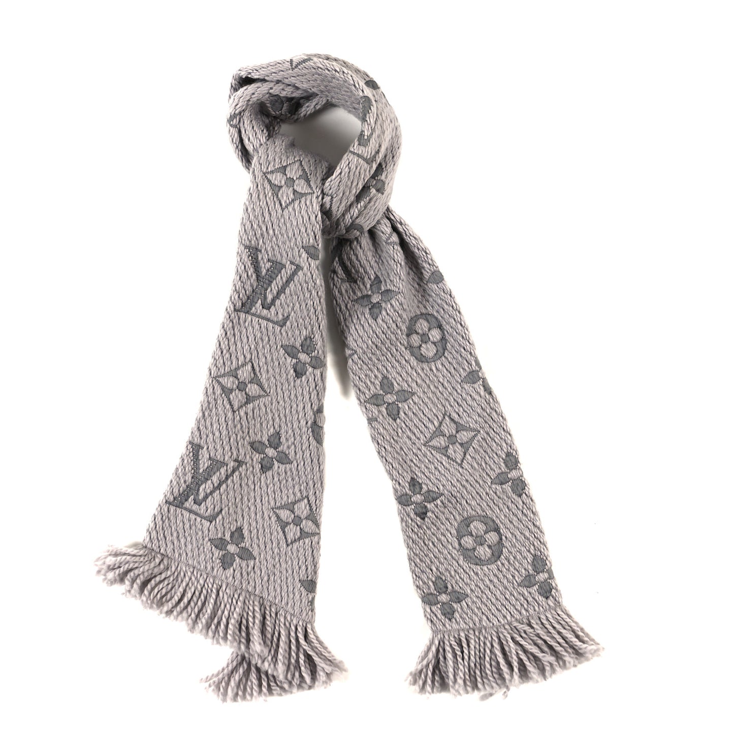 Wool Silk Logomania Scarf Pearl Grey