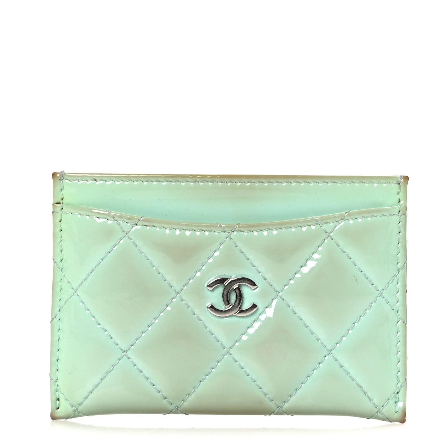 Patent Quilted Card Holder Green