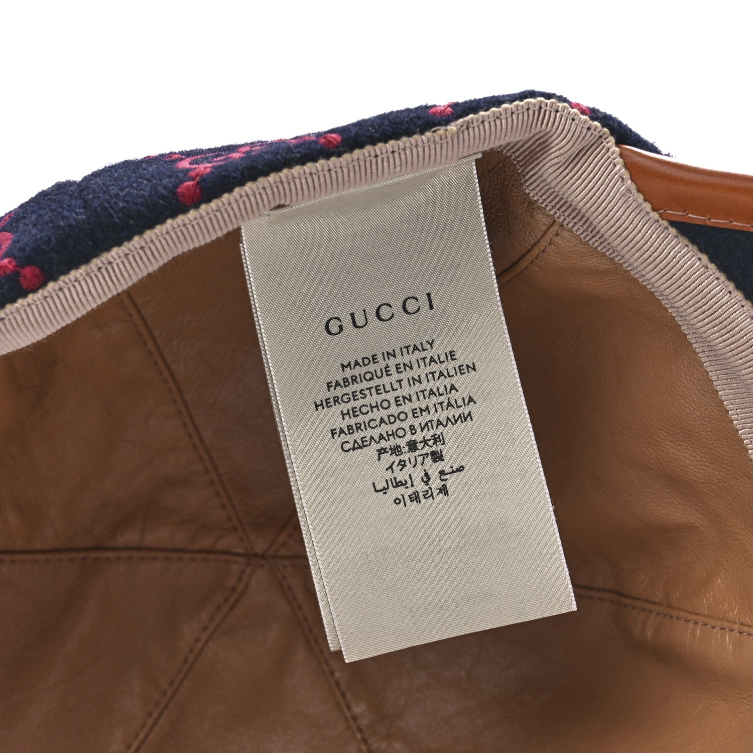 Gucci Wool Calfskin GG Embroidered Baseball Hat 58 L Red Blue 7 of 9