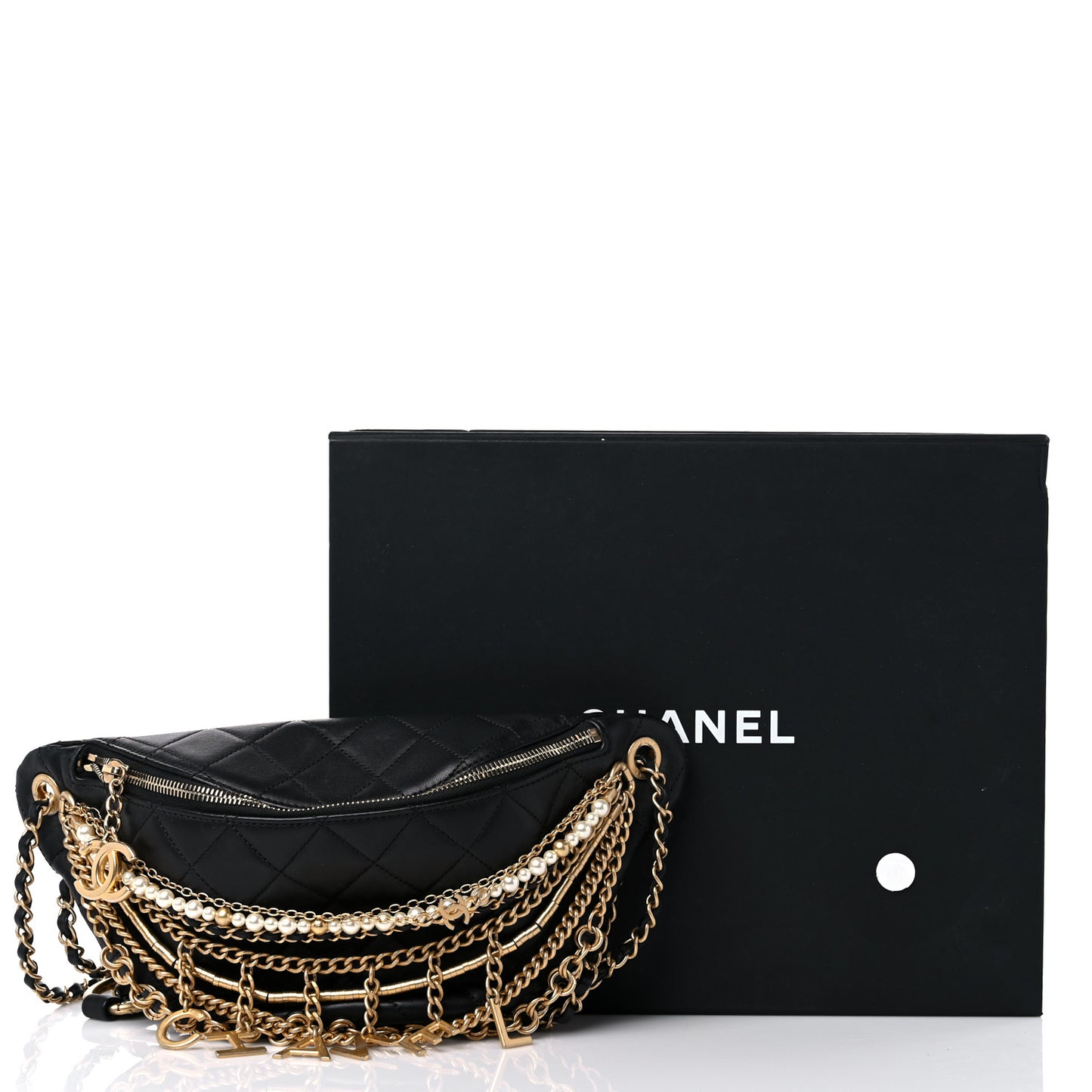 Lambskin Quilted All About Chains Waist Belt Bag Black