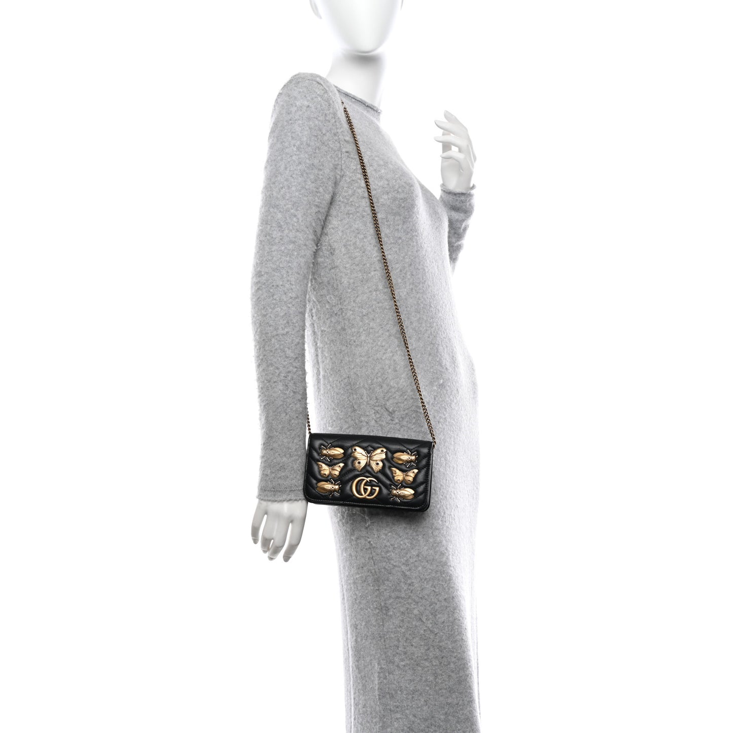 Calfskin Matelasse Mini Animal Studs GG Marmont Bag Black