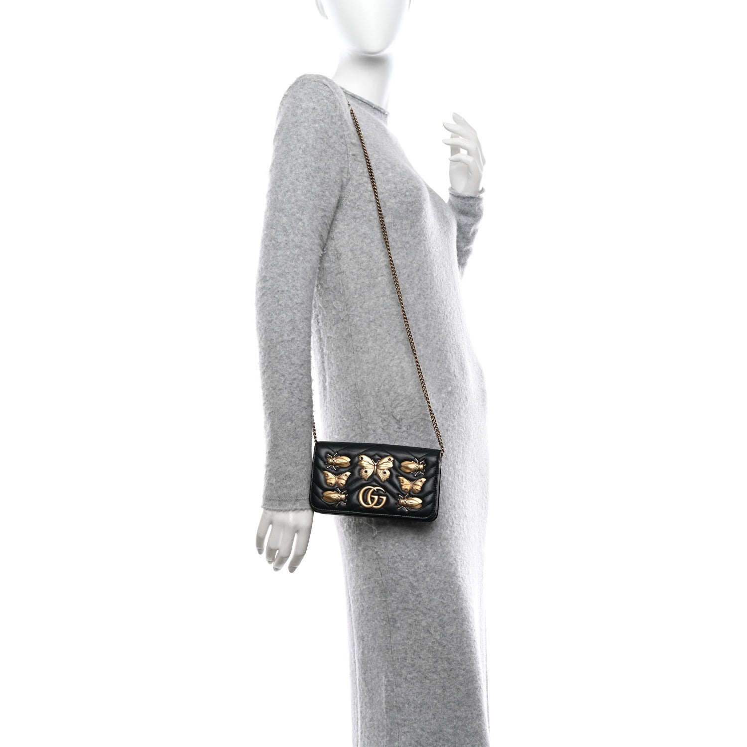 Gucci Calfskin Matelasse Mini Animal Studs GG Marmont Bag Black 2 of 9