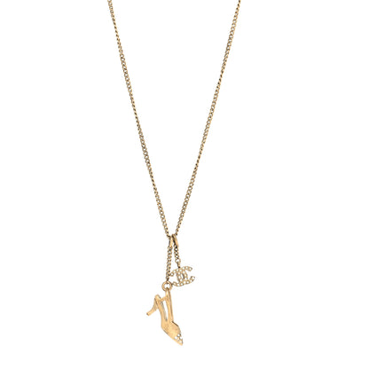 Chanel Crystal CC Heel Motif Necklace Gold 1 of 5