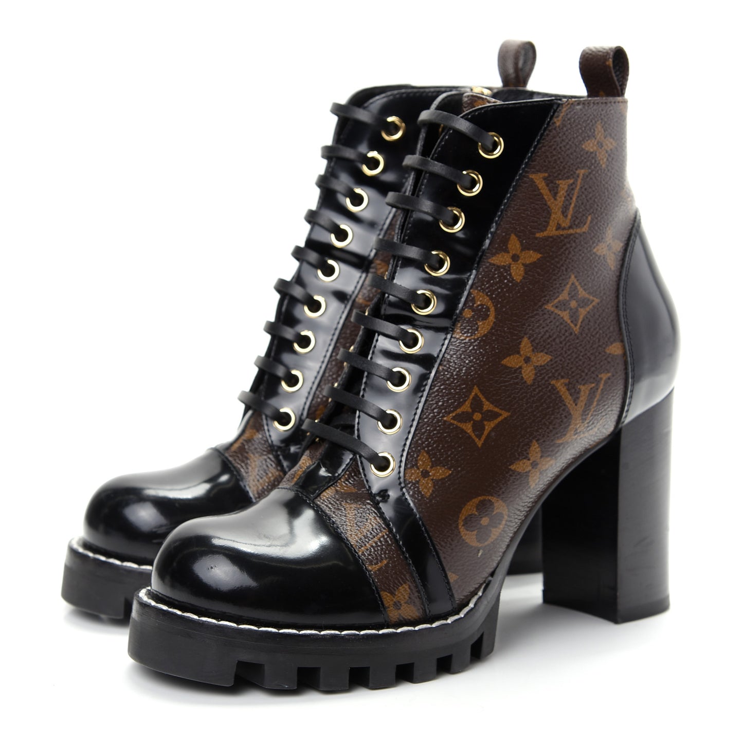 Patent Calfskin Monogram Star Trail Ankle Boots 38 Black