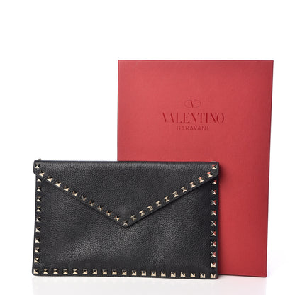 Valentino Garavani Pebbled Calfskin Large Rockstud Envelope Clutch Black 9 of 9