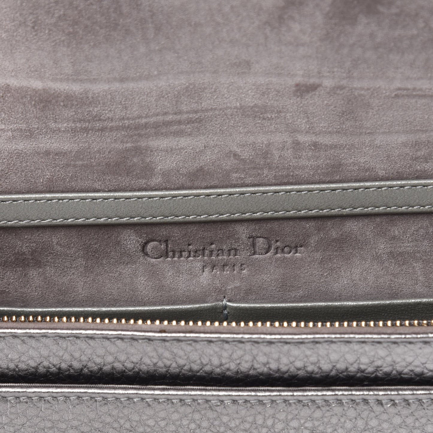 Metallic Grained Calfskin Diorama Wallet on Chain Pouch Silver