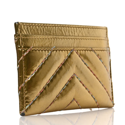 Chanel Metallic Calfskin Chevron Quilted Card Holder Gold 3 of 8