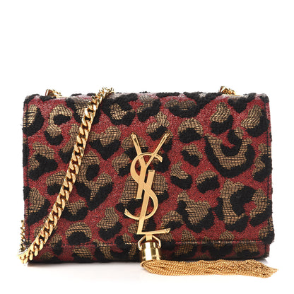 Saint Laurent Glitter Jaquard Leopard Small Monogram Kate Tassel Satchel Red Black 1 of 9