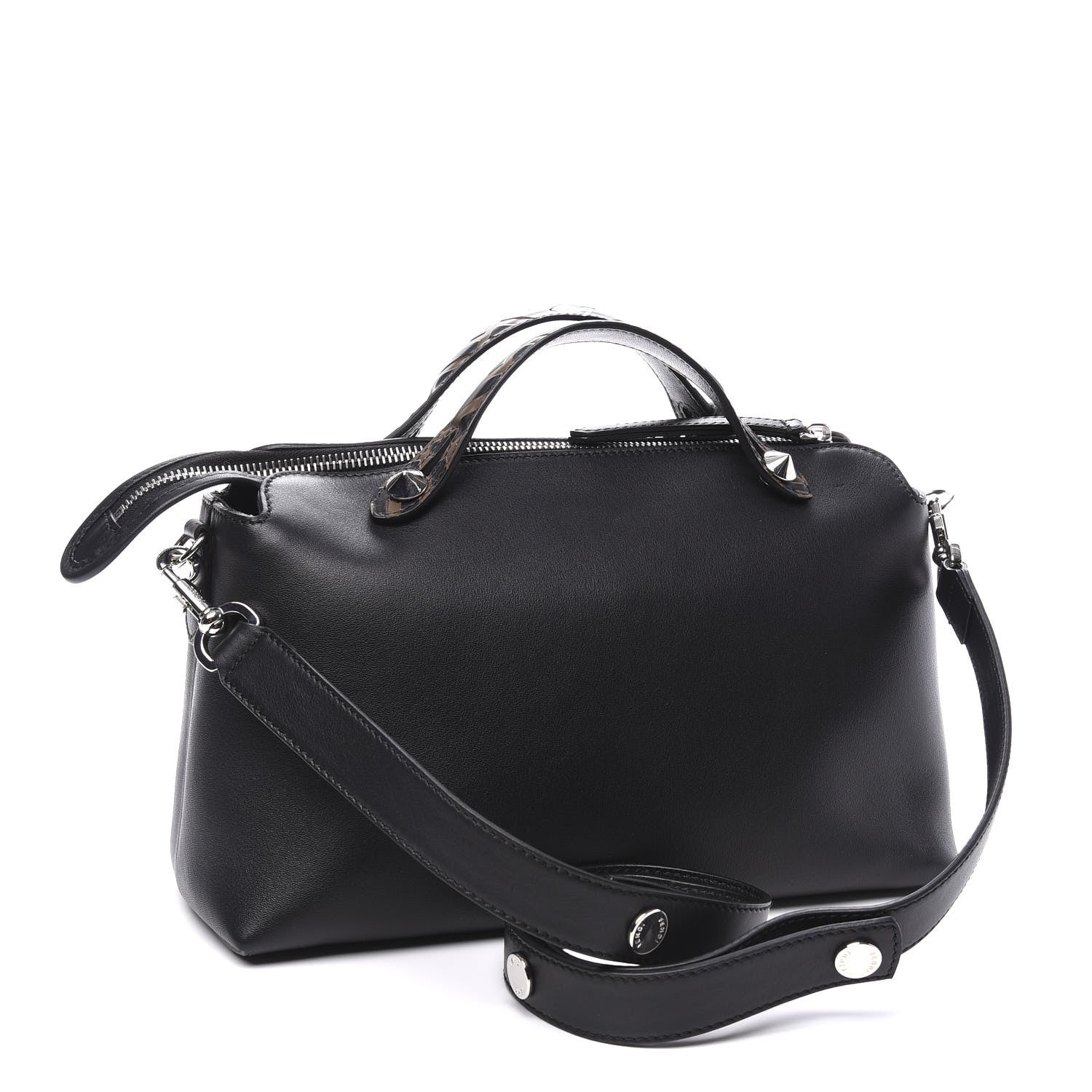 Fendi Vitello Dolce Bi-Color FF 1974 Embossed Medium By The Way Boston Bag Black Maya 2 of 12