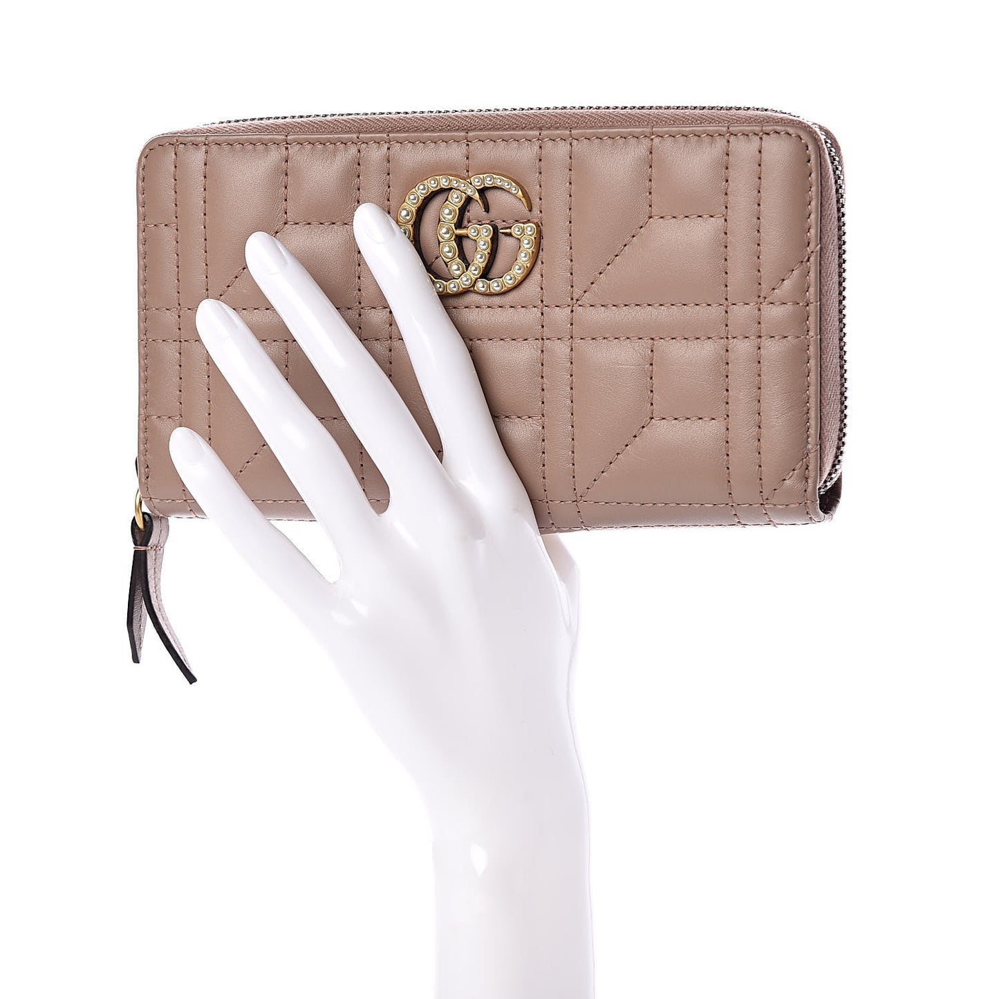 Calfskin Matelasse Pearly GG Marmont Zip Around Wallet Porcelain Rose