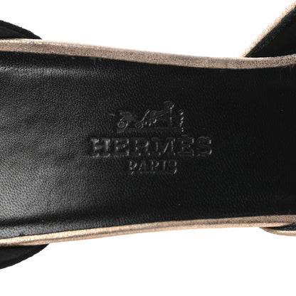 Hermes Suede Goatskin Initiale Sandals 37 Black 7 of 7