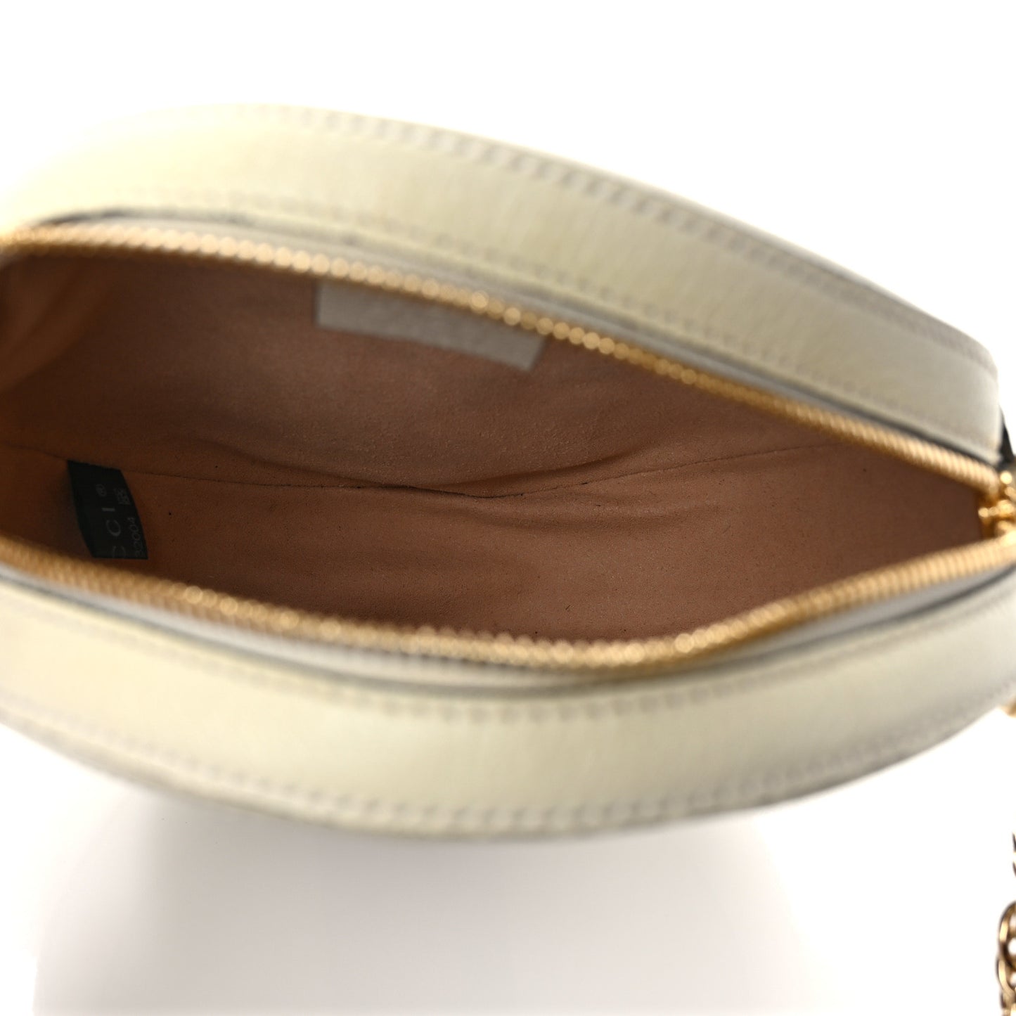 Textured Calfskin Web Mini Ophidia Round Shoulder Bag Mystic White