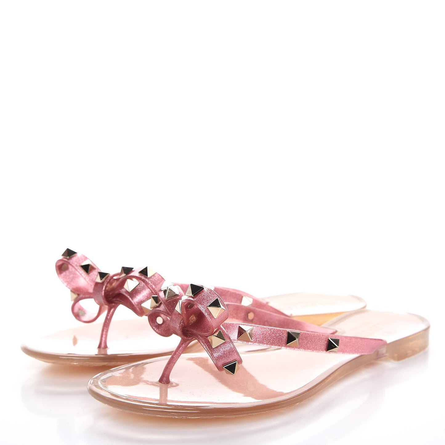 PVC Jelly Glitter Rockstud Bow Thong Sandals 37 Pink
