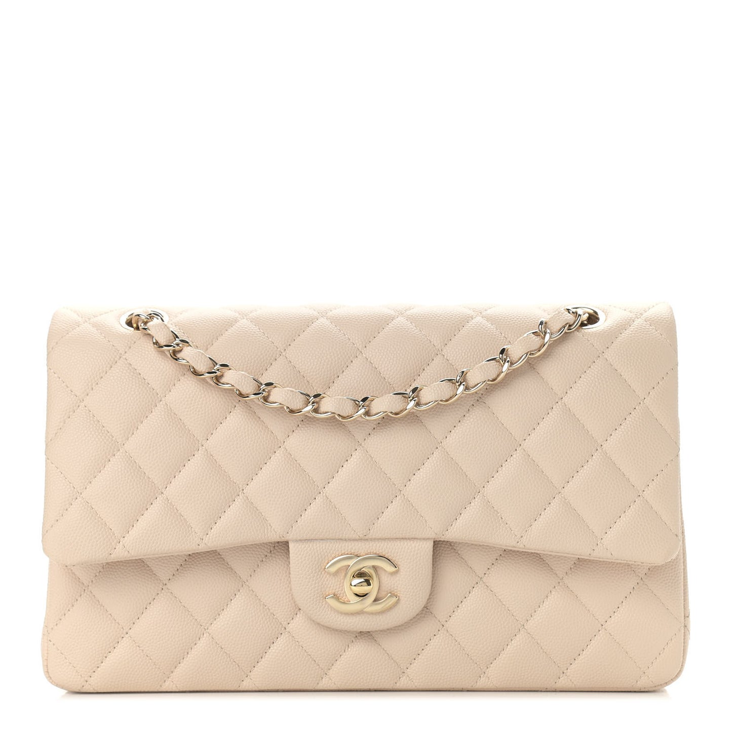 Caviar Quilted Medium Double Flap Light Beige