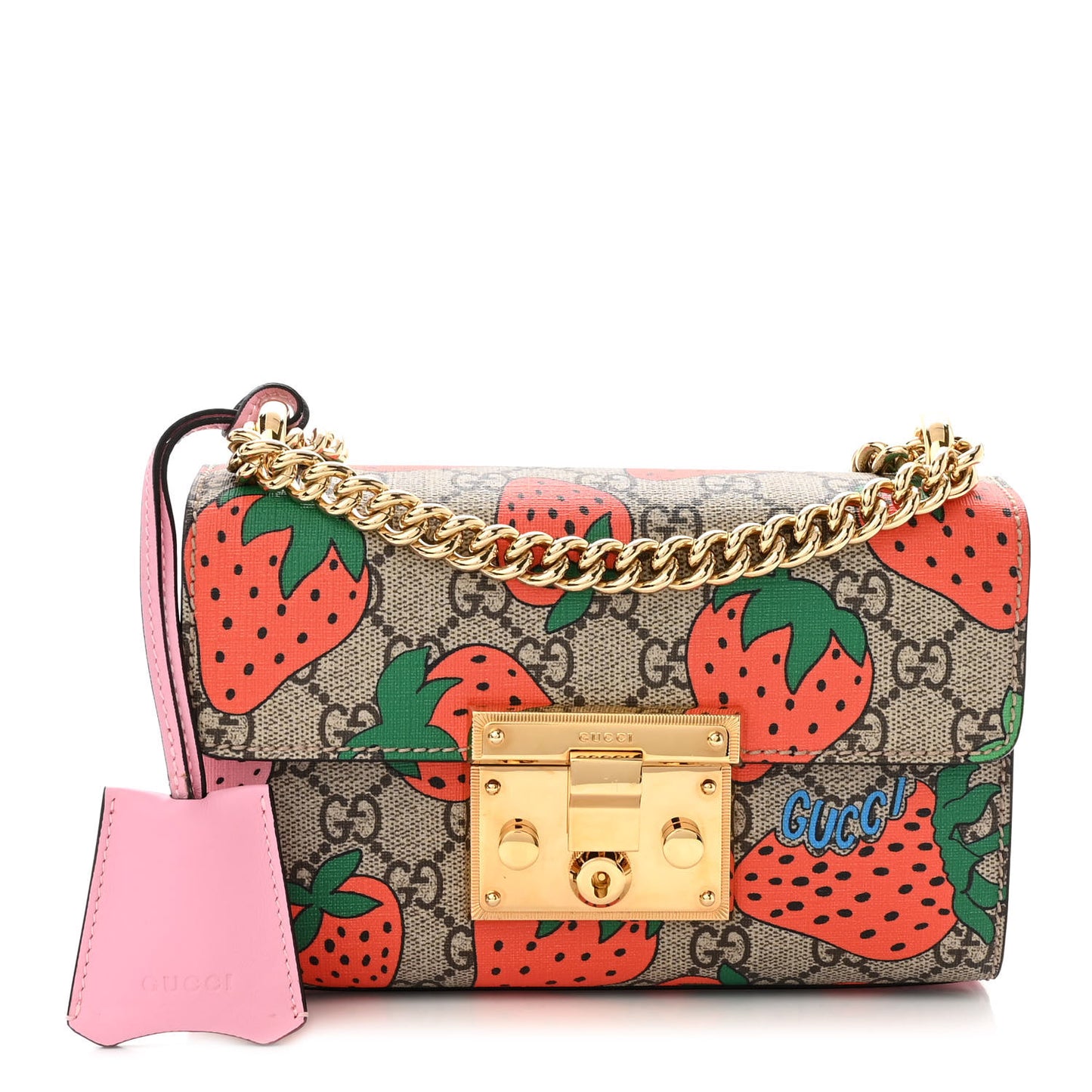 GG Supreme Monogram Strawberry Small Padlock Shoulder Bag