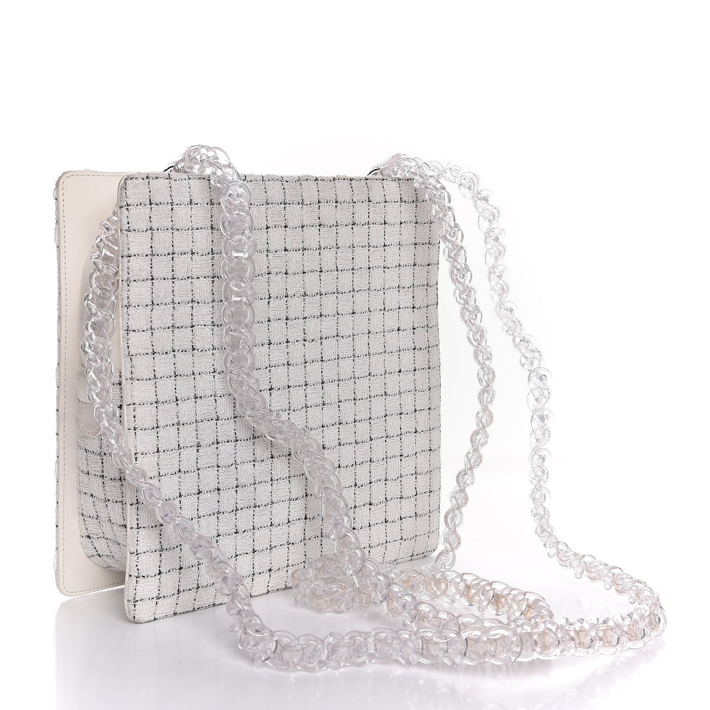 Tweed Zip Tote White Black