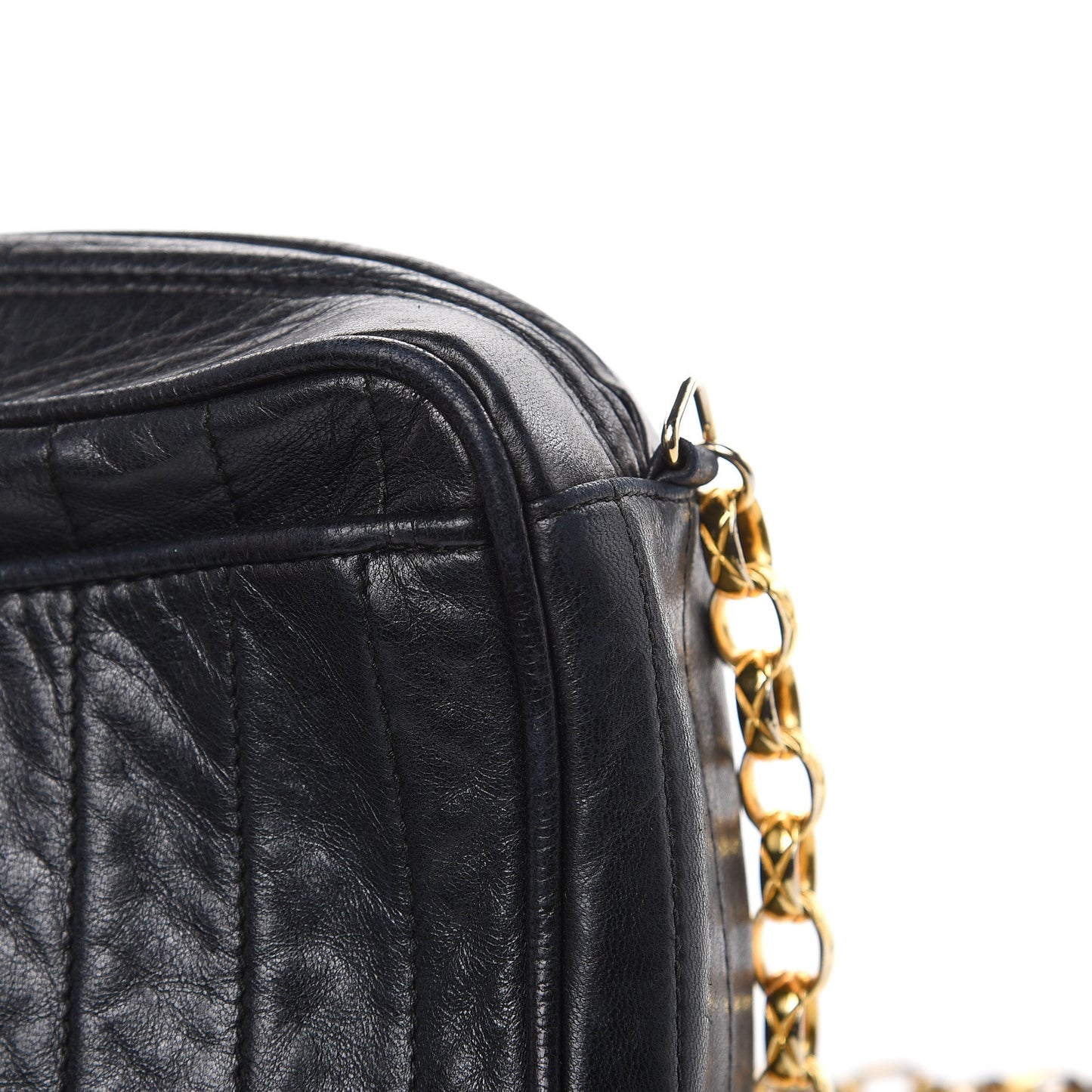 Lambskin Vertical Quilted Tassel Camera Case Black