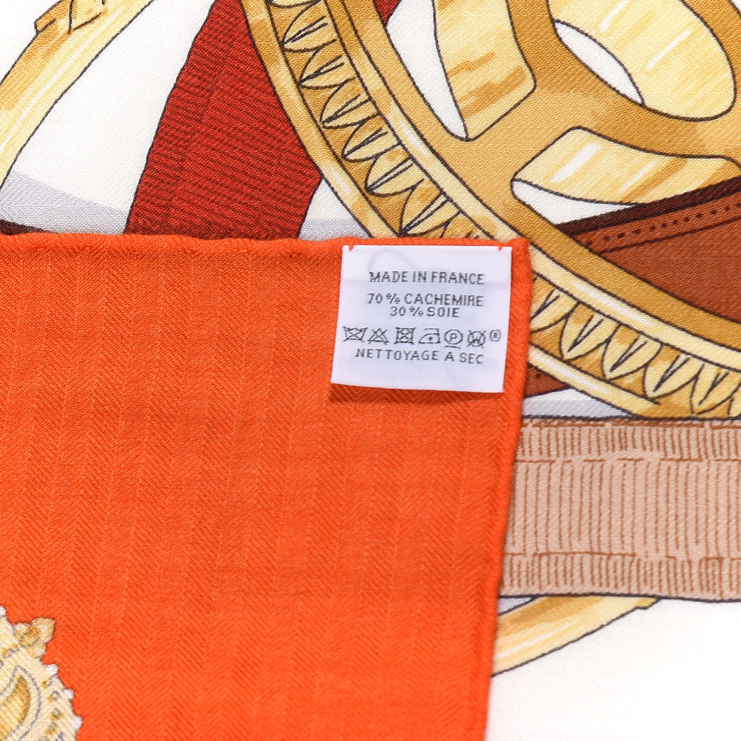 Hermes Cashmere Silk Cavalcadour Shawl 140 Orange White 3 of 4