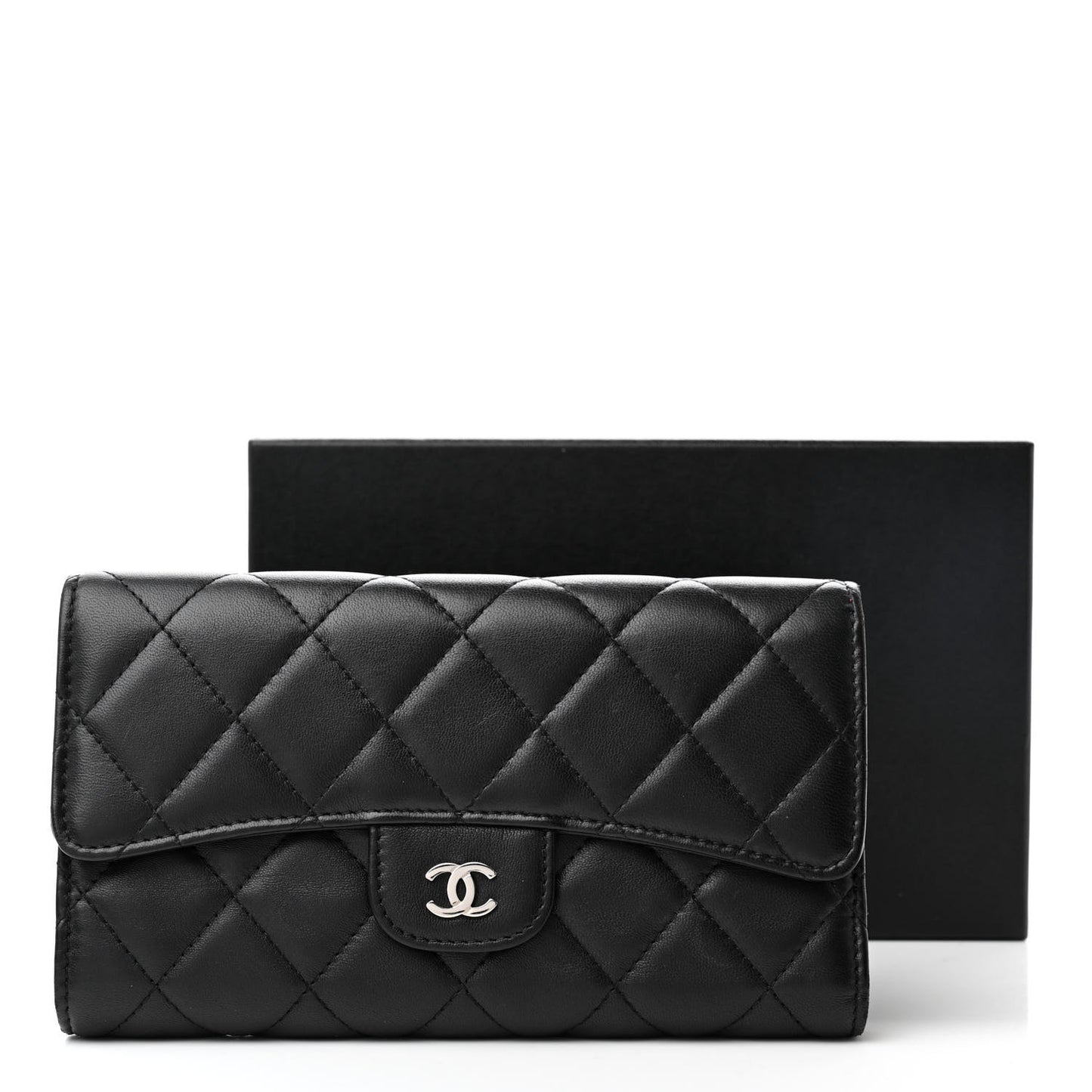 Lambskin Quilted Large Flap Wallet Black