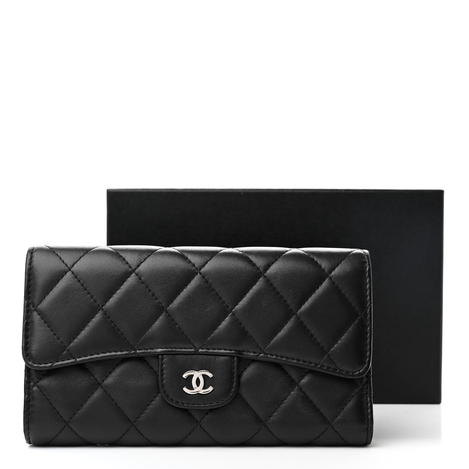 Chanel Lambskin Quilted Large Flap Wallet Black 13 of 13